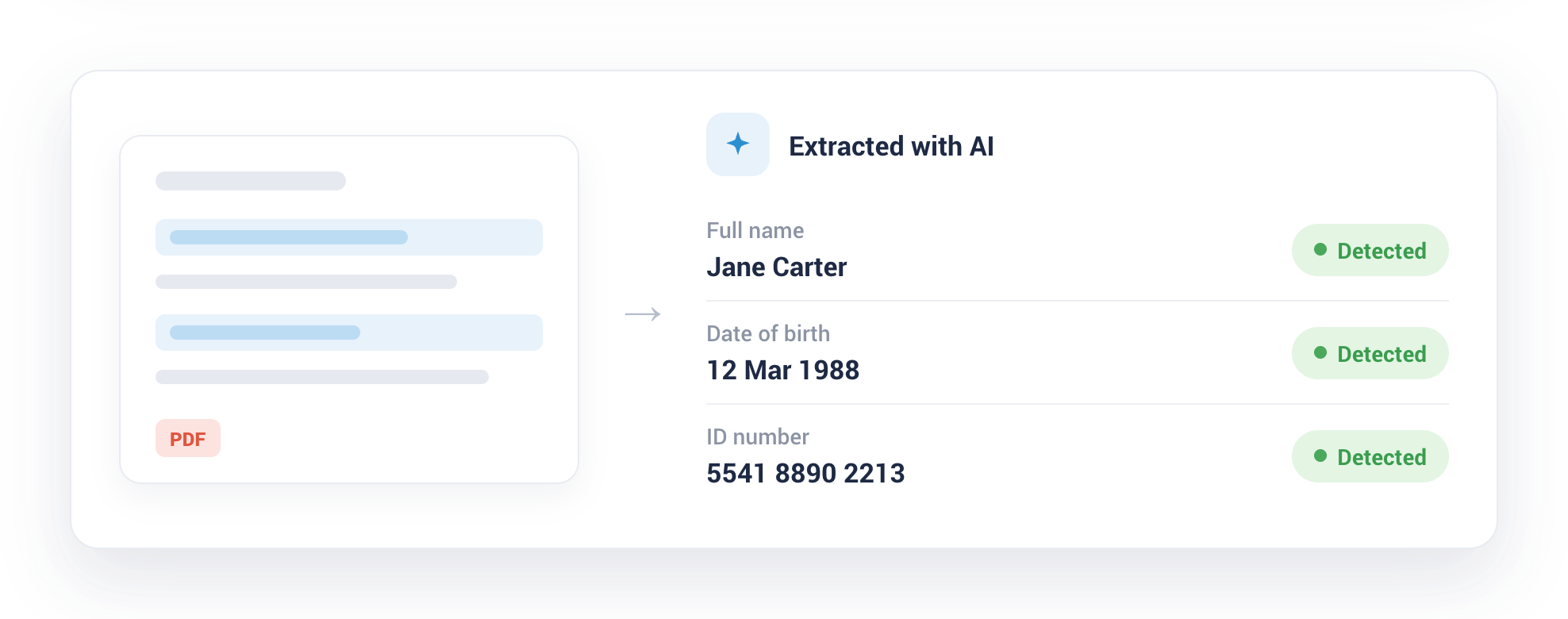 Collect AI extracting name, date of birth, and ID number from an uploaded document